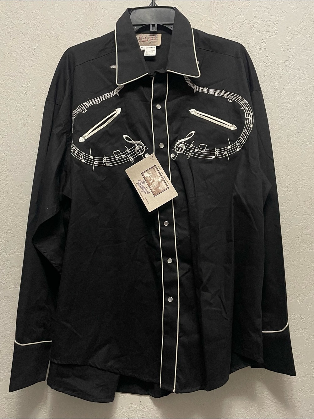 Rockmount Ranch Wear Music Melody Embroidered Pearl Snap Collared Shirt XL NEW